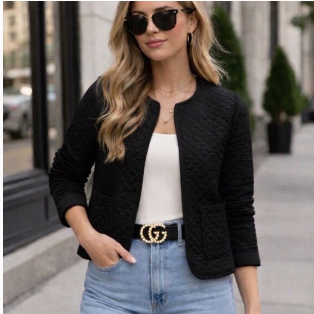 NWT J. Crew Quilted Cotton Blend Black  Casual Jacket With Pockets SZ XS BV786